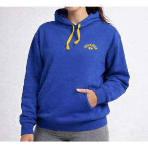 Champion Hoodie Large Blue Yellow Athleisure Pullover Sweatshirt Fleece Women
